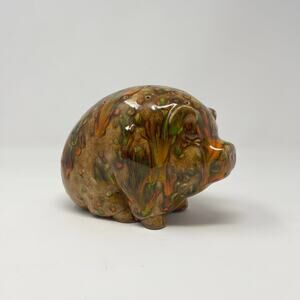 VTG Ceramic Pig Toothpick Appetizer Holder‎ Glazed Drip Charcuterie Green Orange